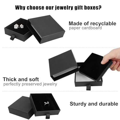 Jewelry Gift Boxes, 5 Pack 3.5×3.5x1.18 Inch Cardboard Jewelry Boxes, Bulk Small Jewelry Boxes with Lids for Necklace Ring Earring Display Box (Black) - Image 3