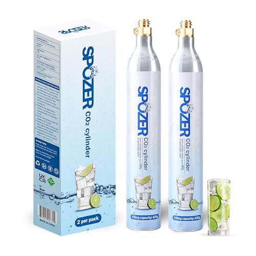 SPOZER 60L CO2 Cylinder for SodaStream, CO2 Canister Threaded Cylinders Compatible w/All Threaded 'Screw-In' Soda Makers, FIZZ, ONE TOUCH, JET, etc. - Set of 2