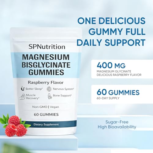 Image of Spnutrition Magnesium Bisglycinate Gummies - Chelated Magnesium Supplement, Promotes Muscle & Nerve Function, Relaxation & Everyday Wellness - 60 Raspberry Gummies (1)