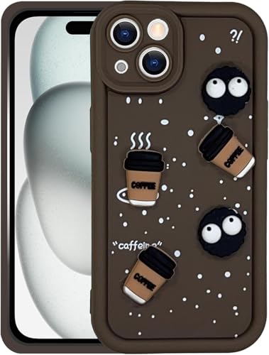 Image of GoldKart Back Case Cover Compatible for iPhone 15 | Cute Fun Cartoon 3D Ball Coffee Silicone Case | Full Body Protection Back Cover for iPhone 15 - Brown