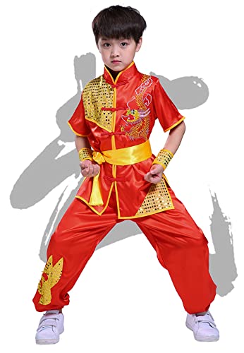 Image of Boys Girls Kung Fu Master Tai Chi Dragon Chinese Uniform Top Shirt Pants Set Outfit