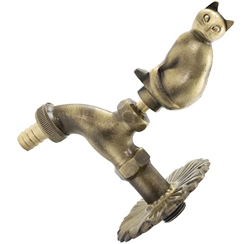 AERZETIX - Cannelle Murale Robinet d'Évier 1/2'' Motif Chat Antique Rétro Décorative en Laiton Vieilli - Plomberie Fontaine Ornement Salle de Bain Vintage...