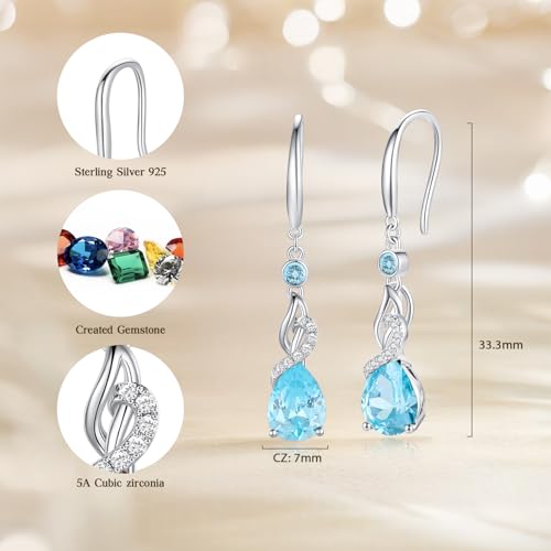 FANCIME Teardrop Dangle Drop Earrings 925 Sterling Silver Pear Gemstone Birthstone Earring Fine Jewelry Birthday Gifts for Women2