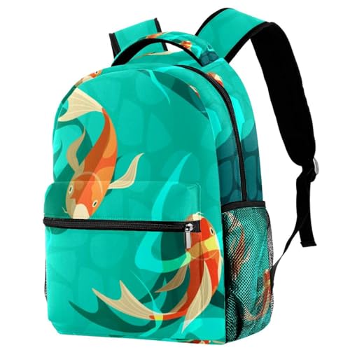 Sac à dos d'école poissons rétro avec grand compartiment ergonomique de 40cm