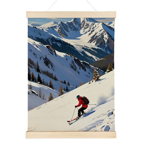 Nrleey Winter Ski Wall Art Poster Hanger, Ski Lodge Decor, Gifts for Skiers, Winter Alpine Skiing Adventure Sport Posters Wall Decor for Lodge Cabin Home Bedroom, 12x16 Inch