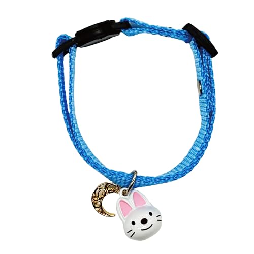 ここねこ本舗 猫 首輪 可愛い 動物型 鈴付き 安全 セーフティー メルヘン ポップ 和柄 干支 軽い 調整可能 日本製 ハンドメイド (うさぎと三日月・水色)