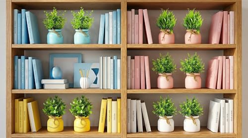 Image of Dekorly Artificial Potted Plants, Artificial Plastic Eucalyptus Plants Small Indoor Potted Houseplants, Small Faux Plants for Home Decor Bathroom Office Farmhouse (Matka Multi Color)