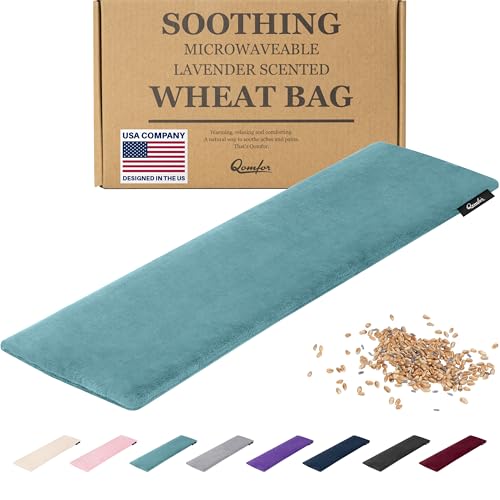 Qomfor - Microwavable Heating Pad - Blue Green - Lavender Scented Heat Pack - Therapeutic Heat Wrap for Neck, Shoulders & Period Cramps Pain Relief - Reusable Hot/Cold Therapy Bag