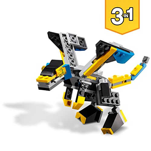 LEGO 31124 Creator 3-in-1 Super-Mech Roboter Kinderspielzeug, Drachenfigur, Flugzeug, kreatives Spielzeug für Kinder ab… – Bild 5