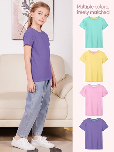 4 Pack Girls Shirts Cotton Short Sleeve Shirts for Girls Kids T-Shirts Tees Summer Tops4