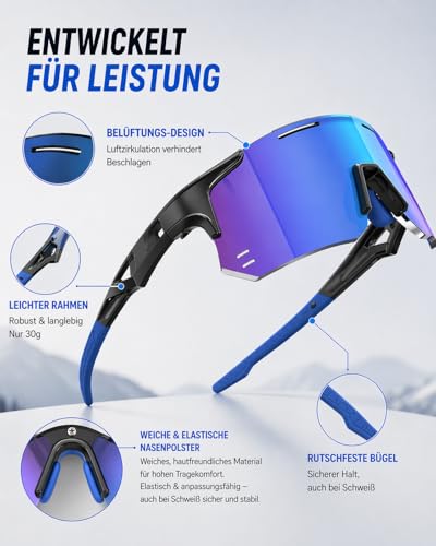 Winyoher Schnelle Brille Herren Winddicht Sport Sonnenbrille Damen-UV400 Schutz Fahrradbrille Ultraleicht Randlos Sportbrille mit 3 Austauschbare Linse für Radfahren MTB Angeln Fahrrad Laufen