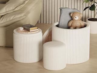 12 Living Room Ottoman Ideas for Multifunctional Practical Style 41 Round Set of 3 Ottoman with Storage-Upholstered Velvet Vanity Stool for ...