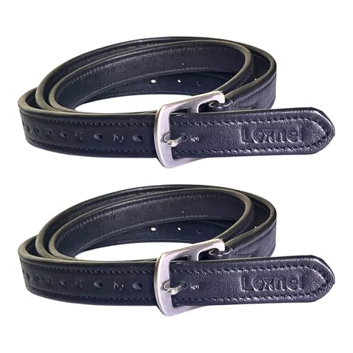 LEXNEL Non-Stretch Soft Stirrup Leather with Stainless Steel Hardware 1 Pair Pack of 2 (54 Inch - Black)