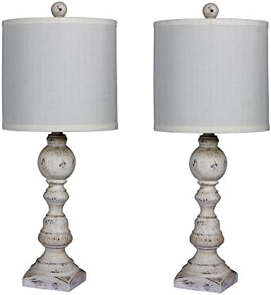 Cory Martin W-6241CAW-2PK Fangio Lighting's #6241CAW-2PK Pair of 26 in. Distressed Balustrade Resin Table Lamps in a Cottage Antique White Finish, 2 Piece