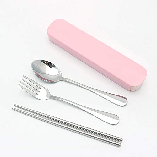 Zittop Portable Reusable Flatware Set Travel / Camping Cutlery Set with Travel Box 3 Piece Stainless Steel (Chopsticks, Fork, Spoon) Reusable Lunch Box Utensils, Portable Travel Silverware Set (pink)