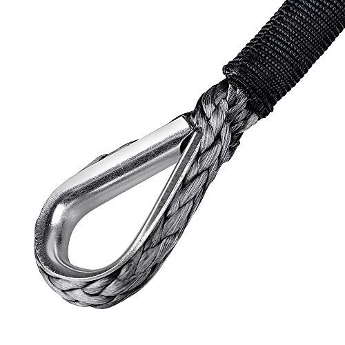 Astra Depot 50Ft Black Synthetic Rope Extension 7500Lbs Winch Line Cable With Thimbles And 2X Red 17,000 Lbs Forged Steel Grade 80 Safety Latch Clevis Hook Atv Utv 3/16" 1/4" Winch Rope #TOP6