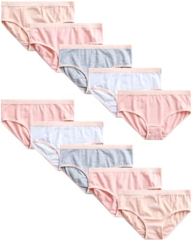 Danskin Girls' Underwear - 10 Pack Stretch Cotton Hipster Briefs (Size: XS-L), Size XS, Pink/Grey/White Solids