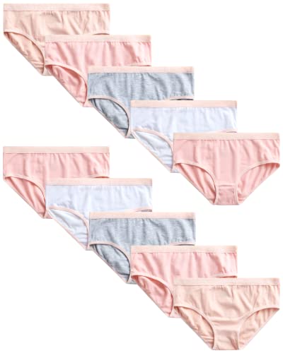 Danskin Girls' Underwear - 10 Pack Stretch Cotton Hipster Briefs (Size: Xs-L), Size Xs, Pink/Grey/White Solids #TOP2
