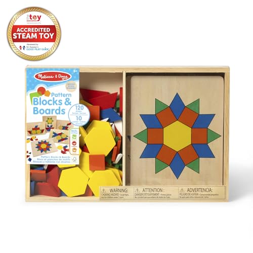 Melissa & Doug Pattern Blocks and Boards with 120 Multi-Colored Wooden Shape Tiles, 5 Double-Sided Puzzle Boards, Tangram Puzzles, Montessori Toys for Girls & Boys - Image 4