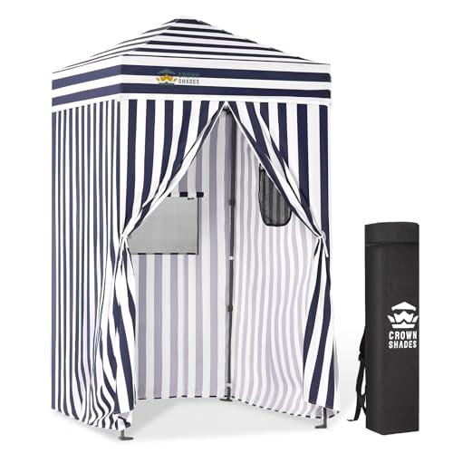 CROWN SHADES 4x4 Pop Up Changing Tent, Patented One-Push Center Lock Portable Changing Room, Privacy Canopy for Camping, Poolside, Beach, Photoshoots, Blue/White
