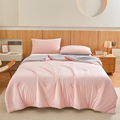 WxiaoD Colcha de verano simple de seda helada, colchas acolchadas, mantas de cama acolchadas, suave, ligero, reversible, colcha acolchada para sofá cama para todas las estaciones (rosa, 150 x 200 cm)