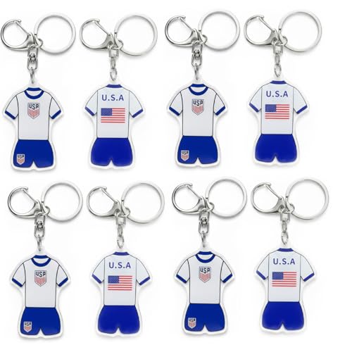 qiyeyeye 8 PCS Soccer Jersey Keychain Double-Side Football Fan Gift Acrylic Charm with US Flag Print Souvenir Soccer Ball Key Chain Accessories for Backpack Keys Sport Enthusiasts