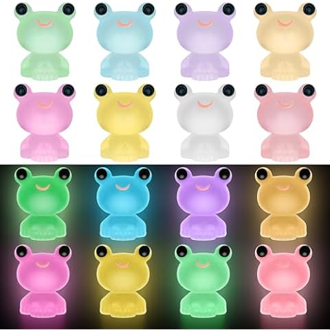 Tindobewan 50 PCS Tiny Frog Glow in The Dark Mini Resin Frogs Miniature Plastic Frog Figures for Craft, Garden Decor, Home Decorations(Luminous Tiny Frog 8 Colors S2) Cover