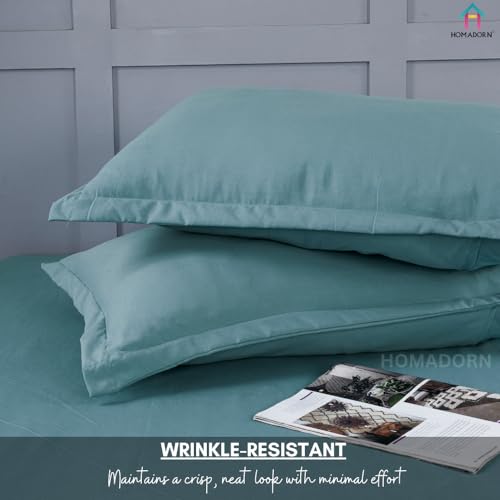 Image of HOMADORN Premium Polycotton Flat Bedsheet for Double Bed with 2 Pillow Covers - Soft, Durable & Wrinkle-Resistant (Ocean Mist)