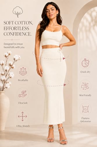 Image of Stretchable Cotton Saree Shapewear Petticoat for Women | Breathable Saree Shaper with Drawstring & Side Slits | Seamless Inskirt Petticoat for Saree Lehenga Gown | S-5XL