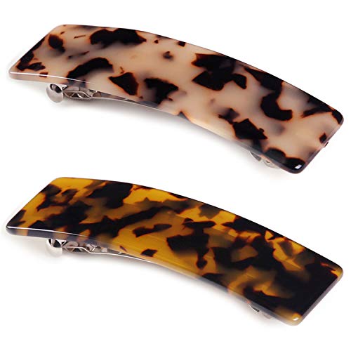 2PCS Hair Barrettes Tortoise Shell French Design Celluloid Rectangle Hair Clips for Women