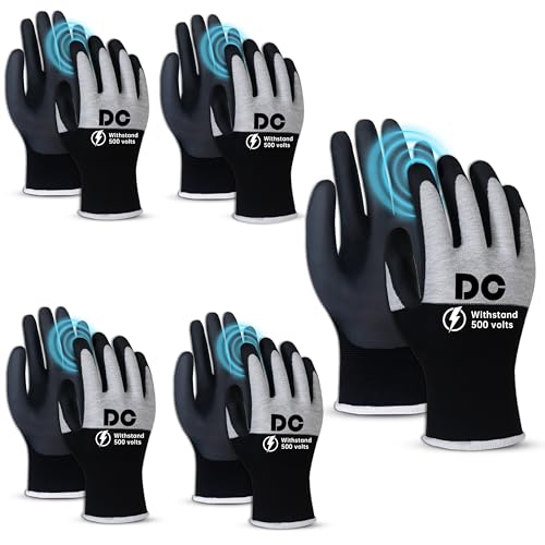 DongChu 5 Pairs Insulated Electrician Gloves 500V Touch-Screen Voltage/Flame Retardant Work Gloves, Electrical Rubber Non-slip Texture Design for Electricians Prevent Shock