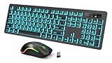 Backlit Large Print Wireless Keyboard and Mouse Combo, 2.4G Full Size Keyboards with Light Up Large Keys, Oversize Letters Keys Easy to See and Type, Quiet Keyboard Mouse for Windows, Laptop, PC