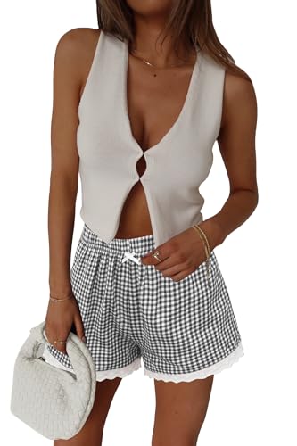 Image of Boxer Shorts for Women Pajama Gingham Shorts Casual Lounge Sleep Plaid Y2K Beach Bottoms for 2026 Summer