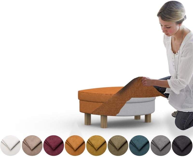 comfortly Cover for Karlanda Footstool, Replacement Slipcover, Heavy Duty 2 pcs Cover, Soft Durable Washable Fabric, Easy to Clean & Replace (Crown - Amber)