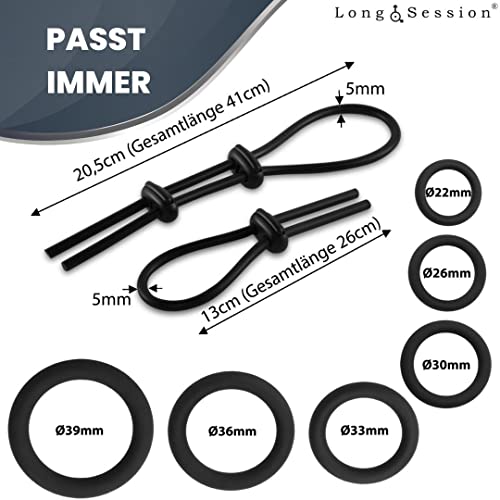 Long.Session Penisring Set für Männer + Verstellbar + IMMER PASSEND + Cockring, Penis Ring, Penisringe, Cock Ring, Hodenring, Eichelring, Cockringe,Hodenringe für den Mann