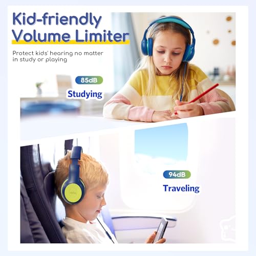 Image of EarFun Kids Headphones with Mic for Boys /Girls, Over Ear HD Wired Headphones for Children, 85 /94dB Volume Limiter, Sharing Port, Foldable On Ear Headsets for School /Pad /PC /Travel (Blue&Lemon)