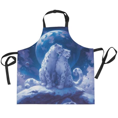 Tablier de cuisine léopard blanc idéal pour la cuisson en famille et peinture