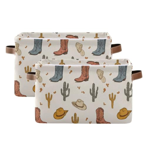 Image of Aslsiy Storage Basket Cowboy Boots Hat Cactus Wild West Nursery Bins Baby Canvas Box Clothes Shelf Basket Laundry Hampers 2 Pcs