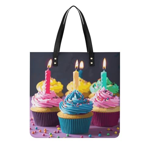 Sac seau souple en cuir végétalien imprimé cupcakes colorés pour femme