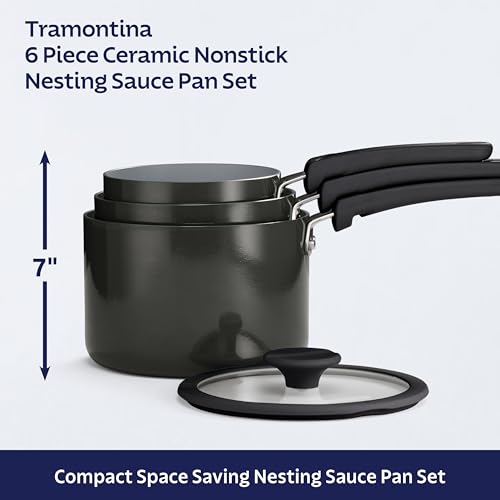 Image of Tramontina Ceramic Non Stick 6-Piece Nesting Sauce Pan Set - Dark Gray