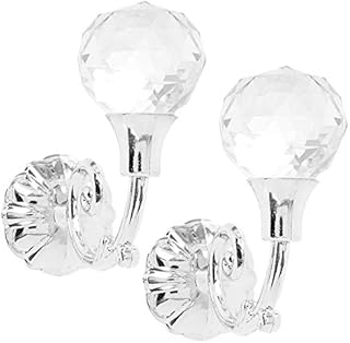Librao Pair Crystal Curtain Tie Back Hooks Wall Mounted Metal Base Shower Curtain Hold Backs Hanger Holder Silver