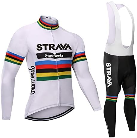 Men's Cycling Clothing Set Long Sleeve Cycling Jersey Zipper Pocket Bike Outfit Cycling Bib Pants Gel Padded