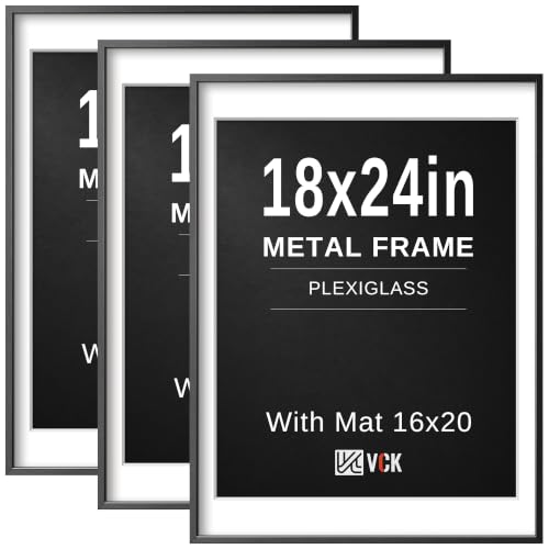 Image of VCK 18x24 Frame, Black Metal - Matted to 16x20, 3 Pack, for Artwork /Poster