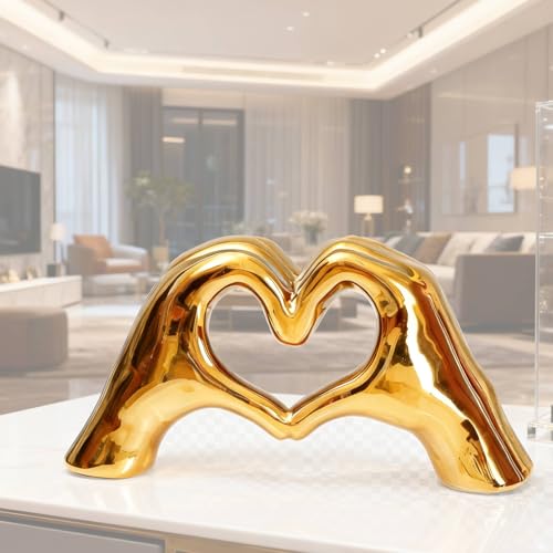 Notakia Gold Heart Hands Statue - Modern Home Decor