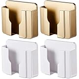 Feekoon 4 Pieces Wall Mount Phone Holder Adhesive Wall Phone Mount Charging Stand and Remote Control Stand Mobile Phone Charger Socket Pocket Universal Deck Storage Box for Home Bedroom Bathroom