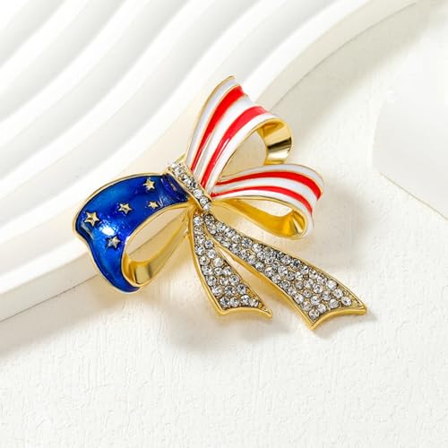 Image of MLEPUS Rhinestone Bow Brooch Brooch Pin for Women Men Fashion Elegant Vintage American Flag Patriotic Pin Lapel Pin Clothing Accessories Independence Day Gift
