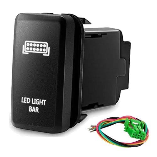 MNJ Motor Push Button Switch 12V with Wiring Kit - White LED Light BAR Symbol, Compatible with Toyota Tacoma Tundra 4Runner FJ Cruiser (Surface Size 1.54 x 0.83 inches)