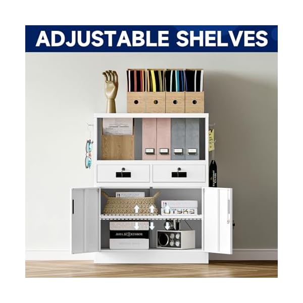 Yizosh-Locking-Cabinet-with-2-Drawers-Metal-Storage-Cabinet-with-Locking-Doors-and-Shelves-413-Steel-Lockable-Storage-Cabinet-Metal-Cabinet-for-Home-Office-Garage-School-White Yizosh-Locking-Cabinet-with-2-Drawers-Metal-Storage-Cabinet-with-Locking-Doors-and-Shelves-413-Steel-Lockable-Storage-Cabinet-Metal-Cabinet-for-Home-Office-Garage-School-White