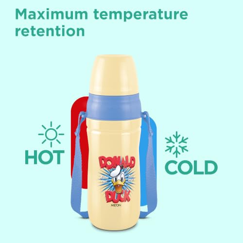 Image of MILTON Disney Kool Cheer 600 Plastic Insulated Thermo Water Bottle with Straw for School Kids I Food Grade, Leak Proof Lid with Hands Free Sipper, Easy to Carry Loop, Picnic, BPA Free, 520 ml, Beige