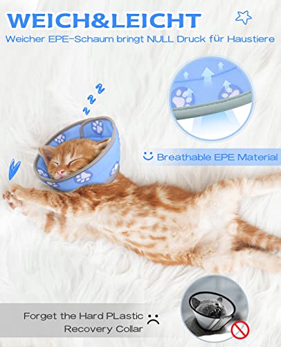 Supet Halskrause Katze,Einstellbarer Halskrause Katze Halsband,Wiederherstellung Halsband Weich Kragen Cone Nach Operation und Verletzungen für Welpen,Hunde und Katzen (Blau, S)
